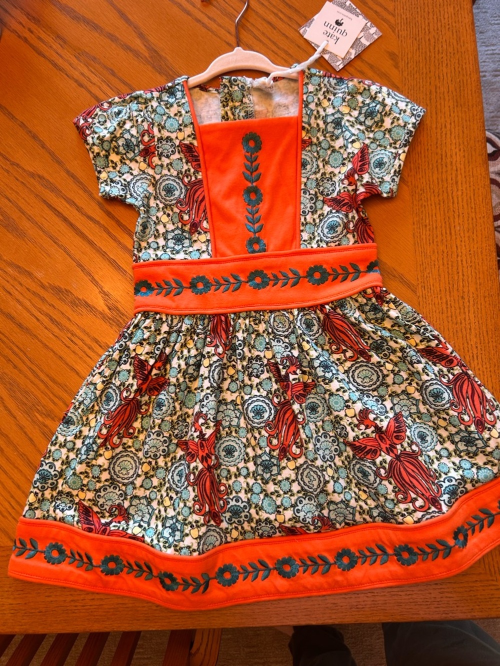 kate quinn NWT girls 3T firebird print dress. 100% organic cotton.